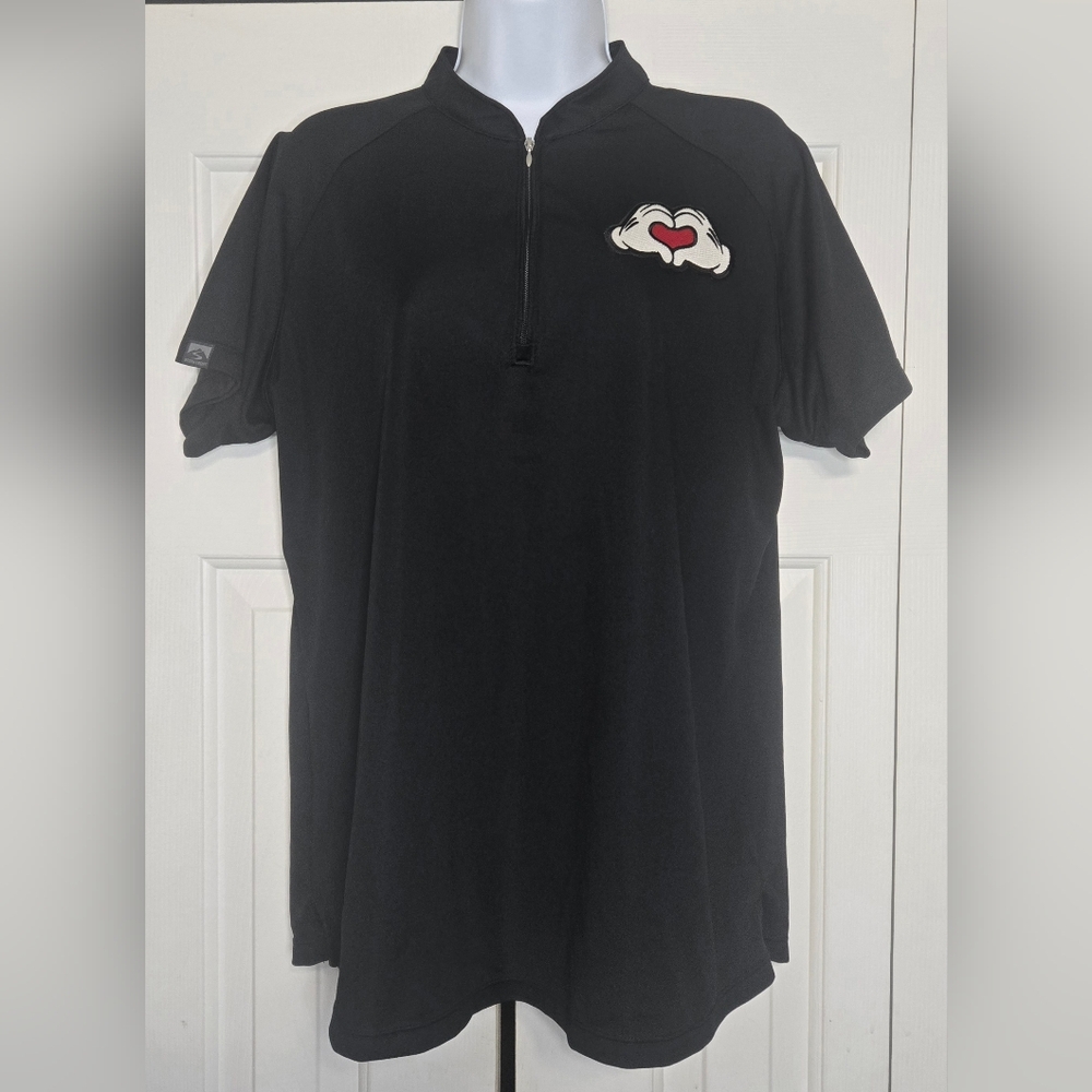 Storm Creek Cycling Jersey Mens L Black 1/4 Zip Mickey Mouse Heart Hands Patch